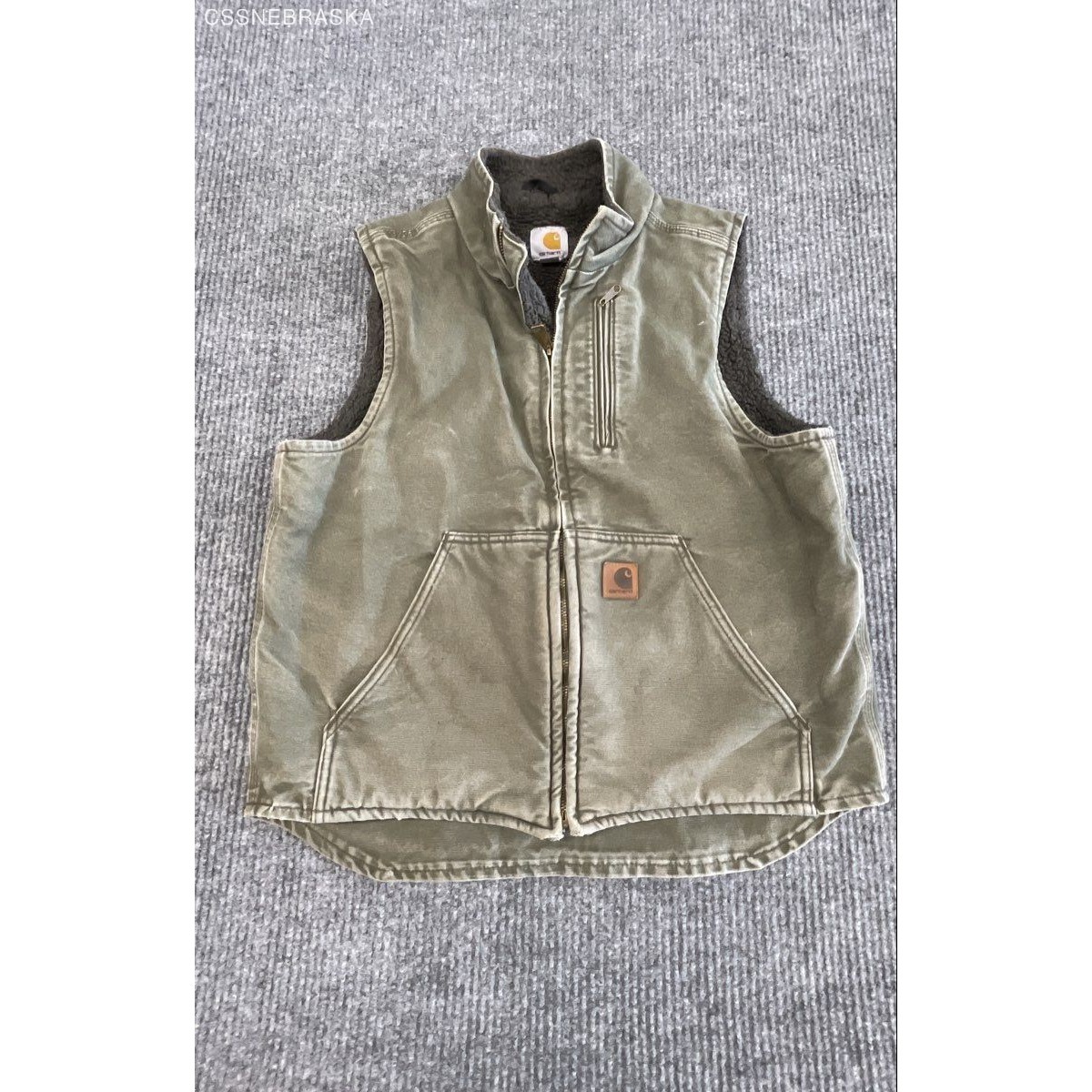 Carhartt Men's Army Green Sandstone Mock Neck Sherpa Lined Vest V33 Sz M